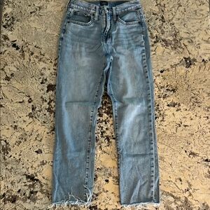 Blue Straight Leg Jeans with Faded Look
